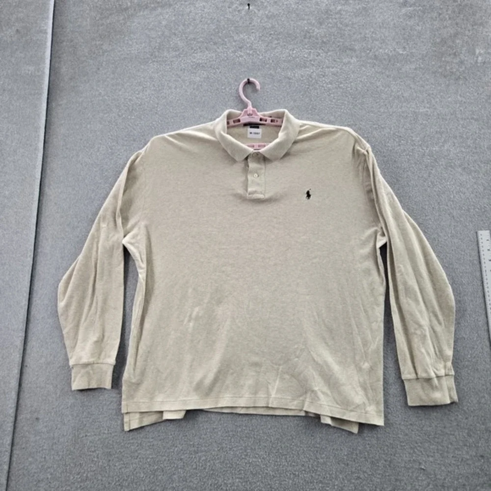 VINTAGE Polo By Ralph Lauren Men Polo XXL Beige Long Sleeve Logo Pony Embroidere